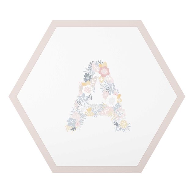 Hexagons Aluminium Dibond schilderijen Desired Letter Flower Pastel