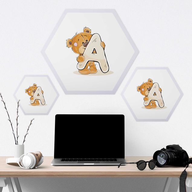 Hexagons Aluminium Dibond schilderijen Desired Letter Teddy Girl