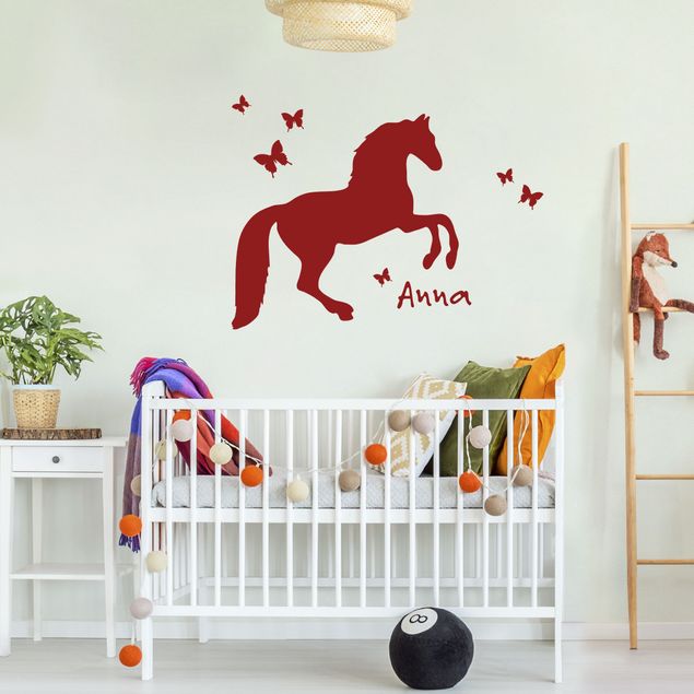 Muurstickers spreuken en quotes Horse With Butterflies With Customised Name