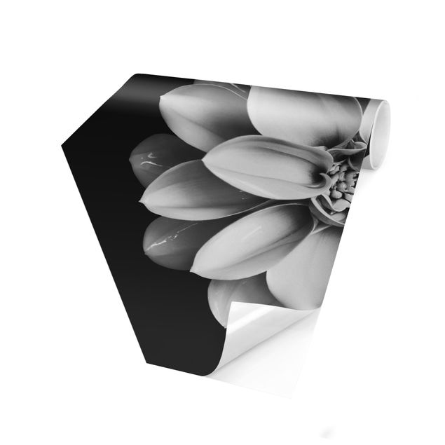 Hexagon Behang Delicate Dahlia In Black And White