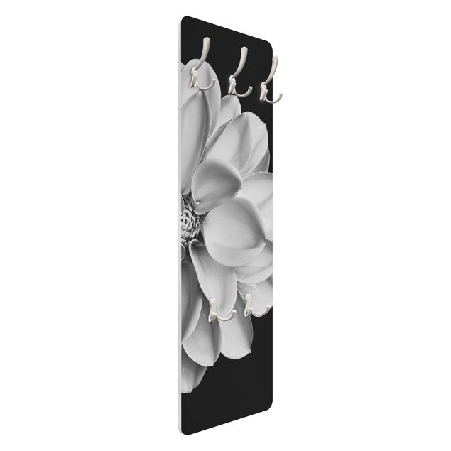 Wandkapstokken houten paneel Delicate Dahlia In Black And White