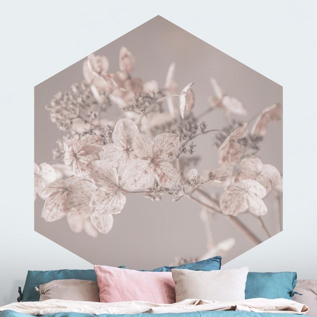 Hexagon Behang Delicate White Hydrangea