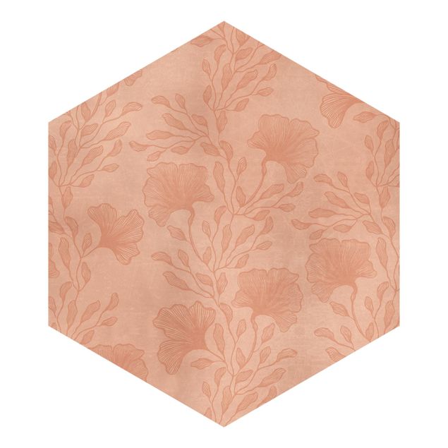 Hexagon Behang Delicate Branches In Rosé Gold