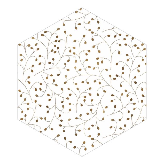 Hexagon Behang Delicate Branch Pattern With Dots In Gold