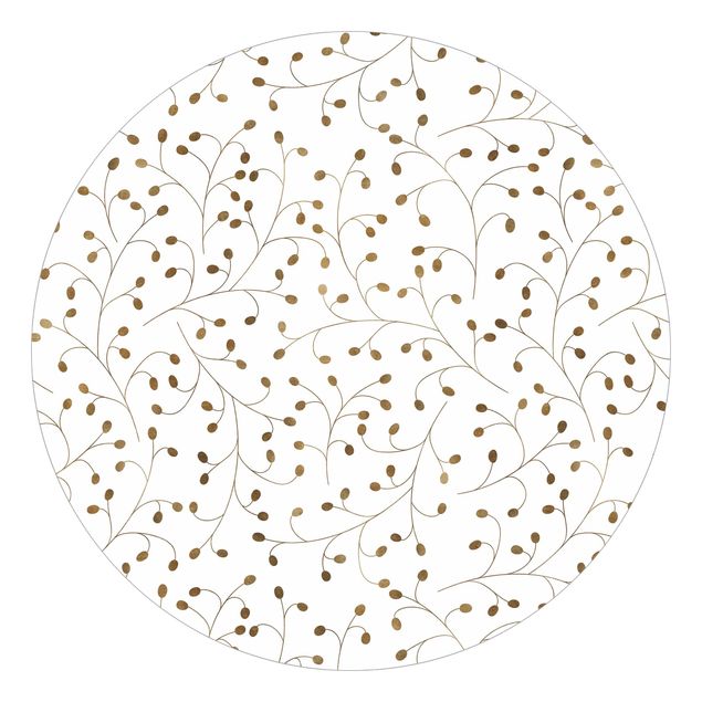 Behangcirkel Delicate Branch Pattern With Dots In Gold