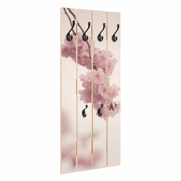 Wandkapstokken houten pallet Pale Pink Spring Flower With Bokeh