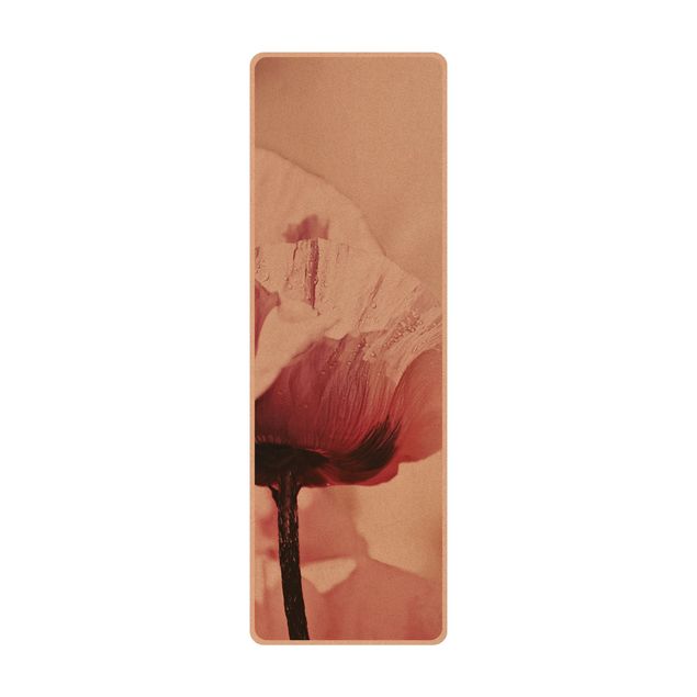 Yogamat kurk Pale Pink Poppy Flower With Water Drops