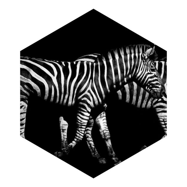 Hexagon Behang Zebra In The Dark