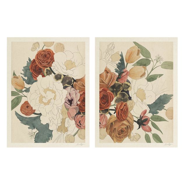 Natuurlijk canvas schilderijen - 2-delig  Sketches Of Flower Bouquet