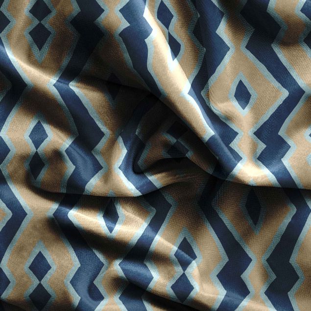 gordijn patroon Zigzag Lines Beige Blue