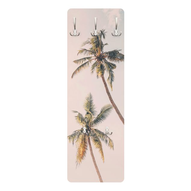 Wandkapstokken houten paneel - Two palm trees against a pink sky